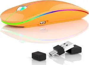 T16 LED Wireless Mouse 4800 DPI USB C Rechargeable Mouse with PAW 3212 Optical Sensor and 2 in 1 USB & Type C Receiver Silent Ergonomic 2.4G Computer Mouse for PC Mac Laptop - Orange T16 LED Wireless Mouse 4800 DPI USB C Rechargeable Mouse with PAW 3212 Optical Sensor and 2 in 1 USB & Type C Receiver Silent Ergonomic 2.4G Computer Mouse for PC Mac Laptop - Orange