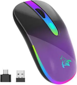 Bluetooth Mouse Wireless Mouse with Dual Mode (Bluetooth 5.1+USB/Type-c) 2.4GHz Rechargeable Silent LED Mouse for Laptop/MacBook/iPad/Computer/Gaming - Purple & Black Gradient Bluetooth Mouse Wireless Mouse with Dual Mode (Bluetooth 5.1+USB/Type-c) 2.4GHz Rechargeable Silent LED Mouse for Laptop/MacBook/iPad/Computer/Gaming - Purple & Black Gradient