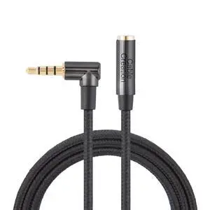 Headphone Extension Cable 3FT/0.9M, 3.5mm TRRS Audio Stereo Cable, Right Angle Auxiliary HiFi Cable with Silver-Plating Copper, 24K Gold Plated (Microphone) for Car Stereos Headphone Extension Cable 3FT/0.9M, 3.5mm TRRS Audio Stereo Cable, Right Angle Auxiliary HiFi Cable with Silver-Plating Copper, 24K Gold Plated (Microphone) for Car Stereos