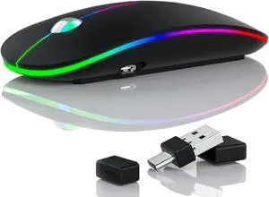 T16 LED Wireless Mouse 4800 DPI USB C Rechargeable Wireless Mouse with PAW 3212 Optical Sensor and 2 in 1 USB & Type C Receiver Silent Ergonomic 2.4G Computer Mouse for PC Mac Laptop -Black T16 LED Wireless Mouse 4800 DPI USB C Rechargeable Wireless Mouse with PAW 3212 Optical Sensor and 2 in 1 USB & Type C Receiver Silent Ergonomic 2.4G Computer Mouse for PC Mac Laptop -Black