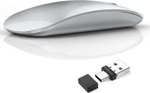 G11 Wireless Mouse USB C Rechargeable Computer Mouse Slim Silent Mice 2.4GHz Optical with USB Nano Receiver and Type C Receiver for Laptop/Mac/PC - Silver G11 Wireless Mouse USB C Rechargeable Computer Mouse Slim Silent Mice 2.4GHz Optical with USB Nano Receiver and Type C Receiver for Laptop/Mac/PC - Silver