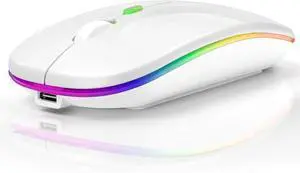 Wireless Mouse LED Dual Mode Rechargeable Mouse (Bluetooth 5.2 and 2.4G) Slim Silent Mouse for Laptop PC Computer Desktop and Other Devices (White) Wireless Mouse LED Dual Mode Rechargeable Mouse (Bluetooth 5.2 and 2.4G) Slim Silent Mouse for Laptop PC Computer Desktop and Other Devices (White)