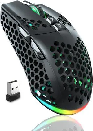 SM600 Honeycomb Shell Gaming Mouse Wireless,8000 DPI Tri-Modes BT5.1/2.4G Wireless/Type-C Wired Gamer Mouse with 2 Side Buttons, Macro Programmable and RGB Light for PC/Mac/Laptop,Black