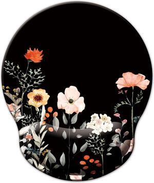 Mouse Pad with Wrist Support Ergonomic Mouse Pad with Memory Foam Wrist Rest Cushion Non-Slip Rubber Base Gaming Mice Pad for Home Office Computer Laptop Flower Black