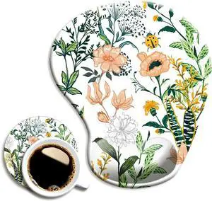 Ergonomic Mouse Pad with Wrist Support Cute Mouse Pads with Non-Slip PU Base for Home Office Working Studying Easy Typing & Pain Relief Beautiful Floral