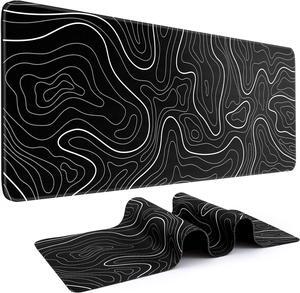 Mouse Pad Gaming Mousepad 31.5 x 11.8in Large Mouse Pad for Keyboard and Mouse with Anti-Slip Rubber Base Keyboard Pad XL Mouse Mat for Home and OfficeBlack with White Topographic Line