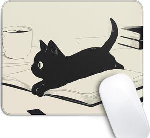 Cute Black Cat Mouse Pad Kawaii Anime Cat Mouse Pads for Wireless Mouse Desk Accessories 10X8 Travel Mousepad with Non-Slip Rubber Base Stitched Edge Mouse Pads for Desk Computers Laptop Office