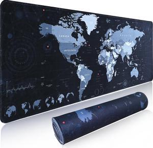 Gaming Mouse Pad XL XXL with World Map(31.5 x 11.8in) Desk Mat&Large Mouse Pad Keyboard Mat 3MM Anti Slip and Waterproof Rubber Mouse Pad (Black)