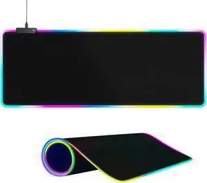 Large RGB Gaming Mouse Pad -15 Light Modes Touch Control Extended Soft Computer Keyboard Mat Non-Slip Rubber Base for Gamer Esports Pros 31.5X11.8