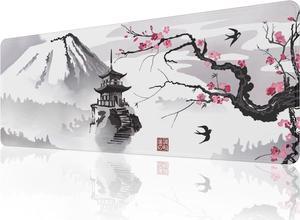 Japanese Cherry Blossom Mouse Pad (31.5  11.8  0.12 inch) Extended Large Mouse Mat Desk Pad Stitched Edges Mousepad Non-Slip Rubber Base Gaming Mouse Pad Office & Home.