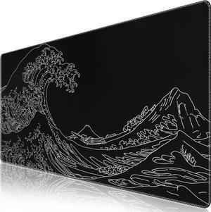Mousepad Gaming Mouse Pad XXL Large Desk Mat Big Rubber Base Mouse Mat with Stitched Edges Computer Keyboard Desk Pad for Work Game Office Home - Black Wave of Kanagawa