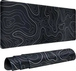 Gaming Mouse Pad Large 31.5 x 11.8in Topographic Keyboard Mousepad for Non-Slip Base and Stitched Edge Extended Desk Pad XL Desk Mat (Black)