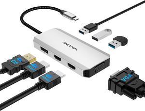 USB C to Dual HDMI Adapter 4K 60hz, 7 in 1 USB C Docking Station with 2 HDMI Displayport VGA Hub, USB C Splitter 4 Monitors Extended Display, USB C Adapter Multiport Dongle for MacBook/Dell/HP/Lenovo