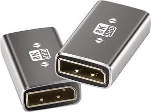 8K DisplayPort Coupler 2 Pack DP 1.4 Female to Female Extension Adapter Connector Supports 8K@60Hz 4K@144Hz 4K@120Hz 4K@60Hz 2K Compatible with HDTV Monitors Laptop Projector and More