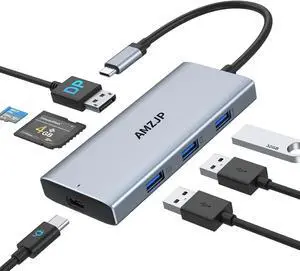 USB C Hub DisplayPort, USB C to DisplayPort Adapter 8K@60Hz/4K@144Hz/2K@240Hz, USB C Dongle 7 in 1 with PD Charging Port, 3 USB-A 2.0 and SD/Micro SD for MacBook/Gaming Laptops/Steam Deck/iPhone 5