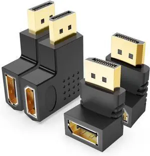 4-Piece Angled DisplayPort Adapters 4 Pcs Male to Female 90 Degree and 270 Degree Right-Angle and 90 Degree Left and Right Angled Vertical Flat DP Adapter with Gold-Plated Connectors