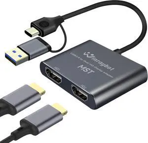 USB to HDMI Adapter,USB to HDMI for Dual Monitor Adapter, hdmi Splitter Extended DisplayUSB 3.0 for 2 Monitors,USB A to hdmi+USB C to hdmi Adapter USB Video Card-Supports Mac/Windows, GRAY