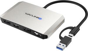 USB C and USB 3.0 to Dual 4K DisplayPort & HDMI Adapter, Displaylink HDMI Splitter Extended Display for Dual Monitor 4K@60Hz, HDMI/DP Splitter Compatible with Mac M1/M2/M3, HP, ,