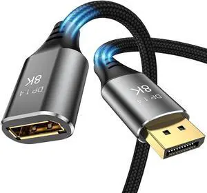 8K DisplayPort Extension Cable 3Feet, DisplayPort 1.4 Male to Female Extension Cable, Braided DP to DP Extended Cord, Supports 8K@60Hz,4K@120Hz (Grey, 3 Ft)