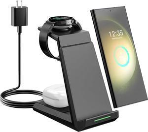 Wireless Charger for  - 3 in 1 Charging Station for Multiple Devices Fast Charger Stand for Galaxy S24 S23 Ultra S22 S21 S20 Z Flip Fold 4 Galaxy Watch 6/5/5 Pro/4/3 Galaxy Buds 2 Pro