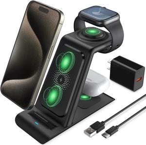 HATALKIN 3 in 1 Wireless Charging Station for Apple Wireless Charger for iPhone 16 15 14 13 12 Series Charging Station for Multiple Devices for Apple Watch Ultra 10 9 8 7 for AirPods 2/3/4/Pro/Pro 2