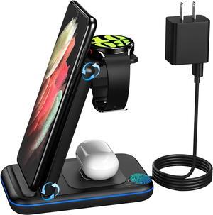 Wireless Charger for /Android Foldable 3 in 1 Fast Charging Station/Stand/Multi Charger for  S25 Ultra/S24/Note 20 Travel Pad for Galaxy Watch 7/6/5/4/Active 2 For Buds(Black)