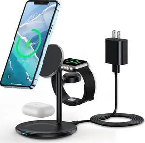 3 in 1 Wireless Charging Station for  Devices Standard 15W Fast Wireless Mag-Safe Charger Stand with 20W Adapter for iPhone 15 14 13 12 Pro Max/Plus/Pro/Mini iWatch Ultra 1 2 Series 9 AirPods