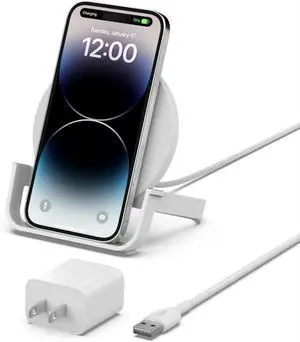 Quick Charge 10W Wireless Charger - Qi-Certified Charger Stand for iPhone  Galaxy - Charge While Listening to Music Streaming Videos & Video Calling - Includes AC Adapter - White