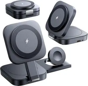 3 in 1 Charging Station for  Magsafe Charger Travel Accessories Wireless Charger 3 in 1 for iPhone 16 15 Pro Max Magsafe Accessories Charger for Airpods iWatch iPhone 12-16 Black