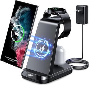 Wireless Charger for  Phones Watch Earbuds (Not for  Z Flip & A Series) 3 in 1 Charging Station for  Watch 6/5/4/3 S24 S23 S22 S21 S20 /Note 20 10/ Z Fold 4 3 Buds/2/Pro