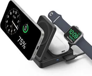 MagGo 3 in 1 iPhone 16 Charging Station MagSafe-Compatible Wireless Charger Stand Qi2 Certified 15W Foldable Charger for iPhone 15/14 AirPods  Watch 9 (40W USB-C Adapter Included)