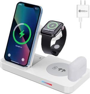 Wireless Charger, 4 in 1 Wireless Charging Station, Fast Wireless Charger Stand for iPhone 15 14 13 12 11 Pro Max XR XS 8 Plus, for Apple Watch 8 7 6 5 4 3 2 SE AirPods (White)