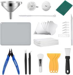 Resin 3D Printer Accessories Kit Including Cleaning Silicone pad and Stainless Steel Funnel Maintenance Tool Knife Tweezers Funnel Scissors Trimming Knife 3D Printer Tool kit (Resin Tools Kit)