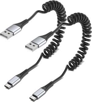 Coiled USB C Cable 2 Pack USB to USB C Coiled Cable for Car Short USB C Retractable Cable for iPhone 16 15 Pro Max  Galaxy S24 S23 Moto G8 Google Pixel USB C Carplay Cord for Android Auto