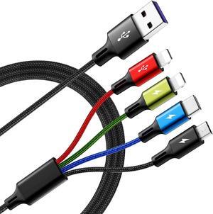 Multi Charging Cable, [2Pack 6Ft] 4 in 1 Braided Multi Fast Charging Cord, Multiple Charger Cable, USB Cable Adapter IP/Type C/Micro USB Port for Cell Phones Tablets Samsung Galaxy PS & More
