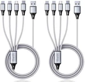 Multi Charging Cable USB Cable 3A 4FT Nylon Braided Universal 4in1 Charger Adapter Type-C/Micro Port Compatible with Cell Phones and More (Silver 2Pack)