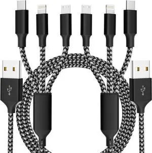 Multi Charging Cable (2 Pack 4FT) Multi USB Charger Cable 3 in 1 Charging Cable Nylon Braided Fast Charging Cord with Type-C Micro USB IP Port for Most Phones/iPads/iPhones/Tablets