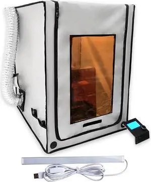 3-in-1 Multifunctional 3D Printer Enclosure Laser Engraver Eye Protective Shield Cover Resin 3D Printer Fireproof Tent with Fume Extractor Smoker Absorber Filament Dryer Dust Cover (3in1 Tent)