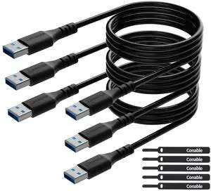 Short USB to USB Cable 2 Feet (3 Pack) USB 3.0 Male to Male Cord Type A 5Gbps Data Transfer Cable for Hard Drive Laptop DVD Player USB 3.0 Hub Monitor Camera Set Up Box with 5 pcs Ties