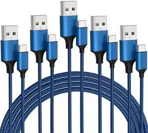 USB Type C Cable 5Pack (3/3/6/6/10FT) Nylon Braided USB C Cable Fast Charger Charging Cord Compatible  Galaxy S9 S8 Note 9 Note 8 Plus LG V30 G6 G5 V20 Google Pixel Moto Z2 iPad 2021and More
