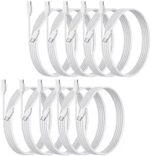 weishan 10-Pack USB C Charger Cable, Multipack PD 48W Fast Charge USB-C to Type C Bulk Charging Cords White, 3.3ft