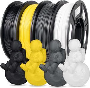 ASA Filament 1.75mm Bundle, UV/Heat Resistant/Weather Resistant 3D Printer Filament, Perfect for Outdoor Functional Parts, 250g*4 Spools(1kg), Black/White/Grey/Yellow