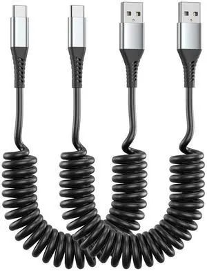 Coiled USB C Cable for Car 2 Pack 3FT Retractable Fast Charging USB Type C Cord for iPhone 15 Pro  Galaxy S23 Ultra Note 10 Google Pixel LG Coiled USB-C Carplay Cord for Android Auto