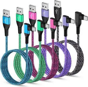 USB C Power Cord 3.1A Samsung C Type Fast Charging Cable Right Angle 90 Degree 5Pack 6ft Android Phone Charger Charge for Samsung Galaxy S25 Ultra A16 A54 A14 A15 A25 A13 5G A53 S24 S23 S22 S21 S20 fe
