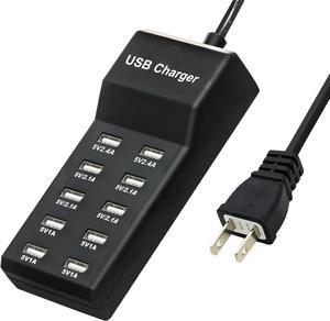 USB Charger,50W USB Charging Station with 10-Port Family-Sized Smart USB Ports for Multiple Devices Smart Phone Tablet Laptop Computer, for iPhone 15/14/13 Black
