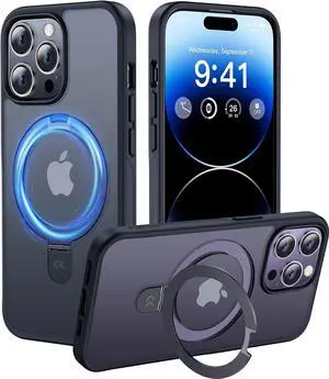 CASEKOO Designed for iPhone 14 Pro Case with Magnetic Invisible Stand [Military Drop Protection] [Compatible with MagSafe] Shockproof Slim Translucent Matte Cases 6.1 Inch 2022, Black