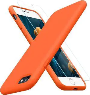 Ultra Slim Designed for iPhone SE 2022/ SE 2020/iPhone 7/iPhone 8 Case with Screen Protector Multi-Color Silicone Shockproof Phone Case(Orange)