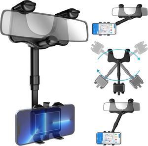 Rear View Mirror Phone Holder 2023 Rotatable and Retractable Universal Mount Cell Car Fit for iPhone 11 12 13 14 Pro Max  All Phone