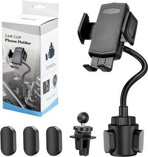 2-in-1 Cup Holder Phone Mount Universal Adjustable Gooseneck Cup Holder 360 Rotation One-Button Release Fits 4-7 Phones