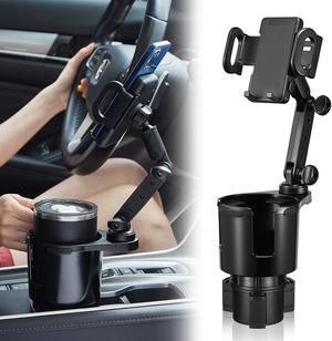 Cup Holder Phone Mount 2 in 1 Cup Holder Expander for Car Long Arm with 360Rotation Cup Holder Cell Phone Holder for Car Compatible with All Smartphones
